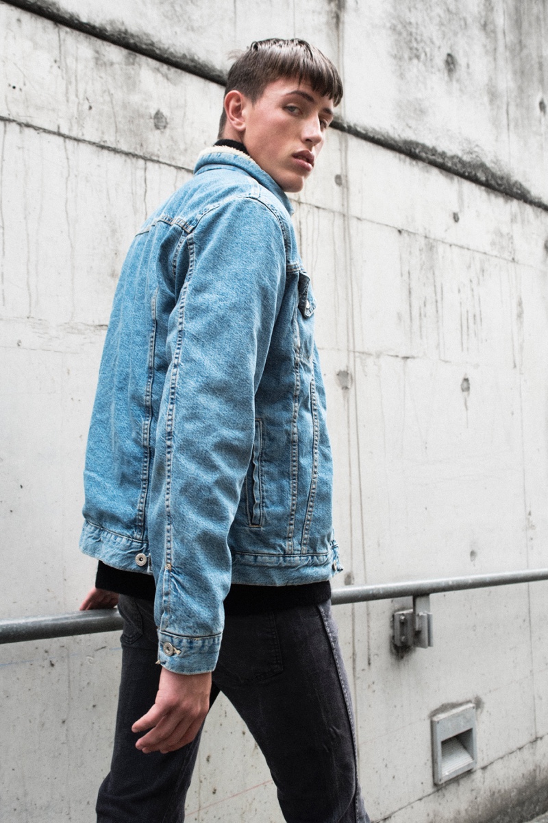 Deakin wears denim jacket Zara and jeans Dr Denim.