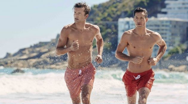 Derek Rose Hits the Beach with Resort '18 Collection Models George Paul and Greg Kheel hit the beach in swim shorts from Derek Rose's resort 2018 collection.