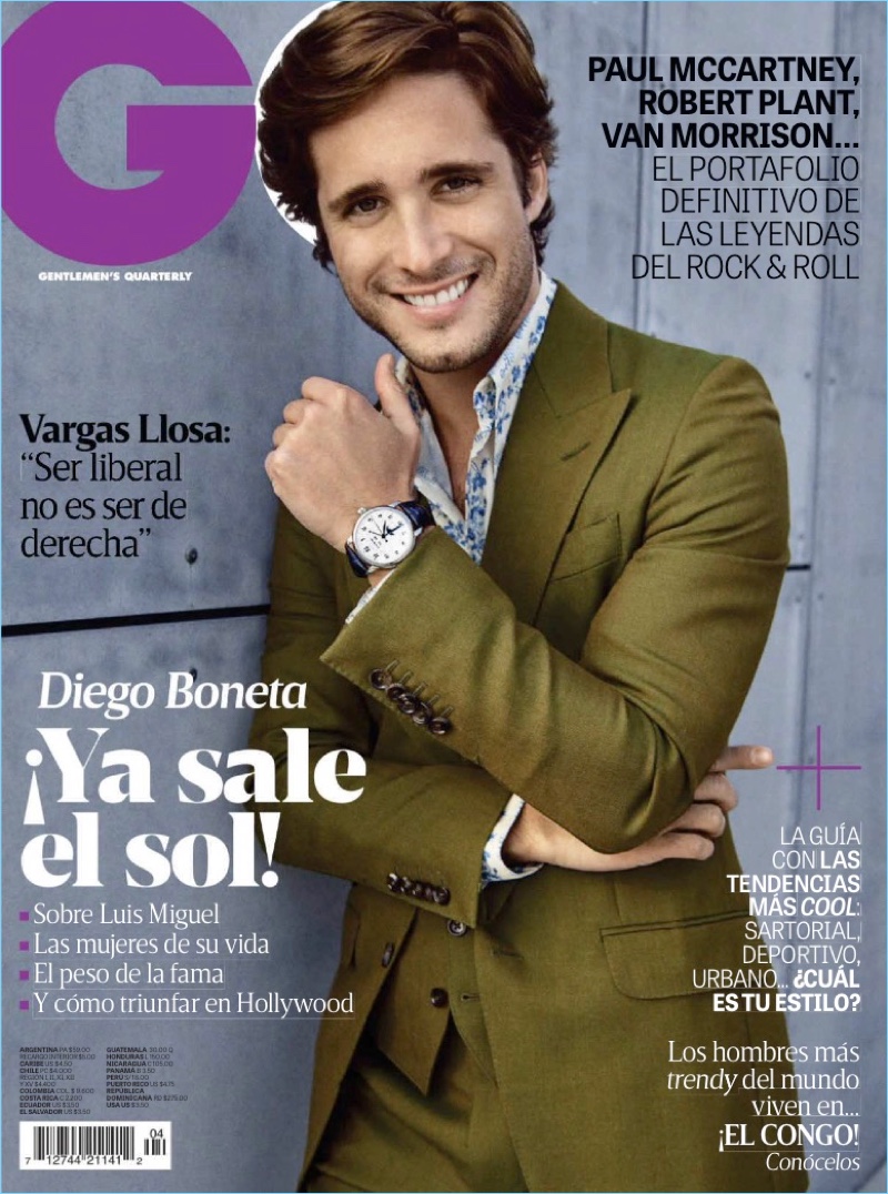 All smiles, Diego Boneta appears on the May 2018 cover of GQ Latin America.