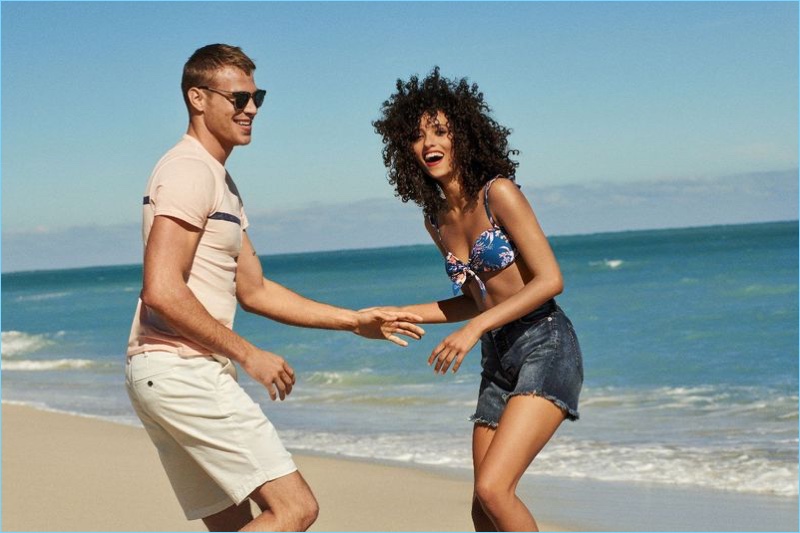Models Matthew Noszka and Melodie Vaxelaire star in Express' spring-summer 2018 campaign.