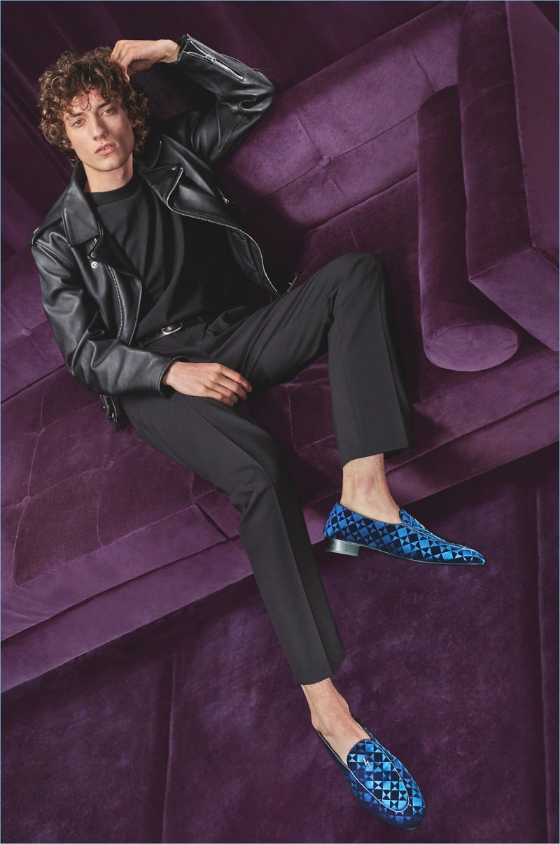 Serge Rigvava dons Giuseppe Zanotti's G-Flash loafers for the brand's fall-winter 2018 campaign.