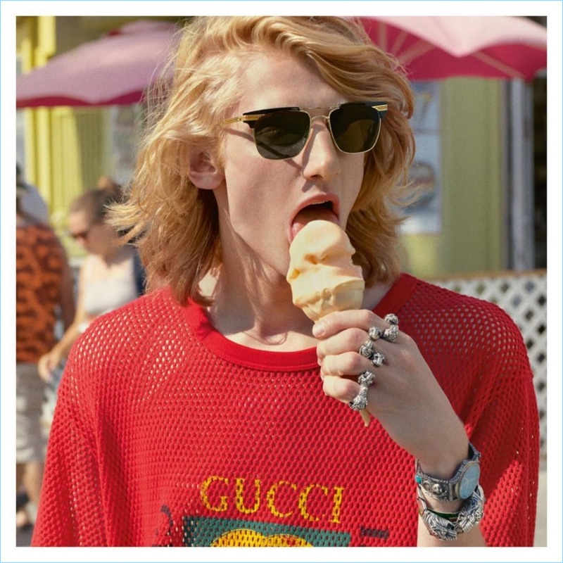 Dwight Hoogendijk fronts Gucci's spring-summer 2018 eyewear campaign.