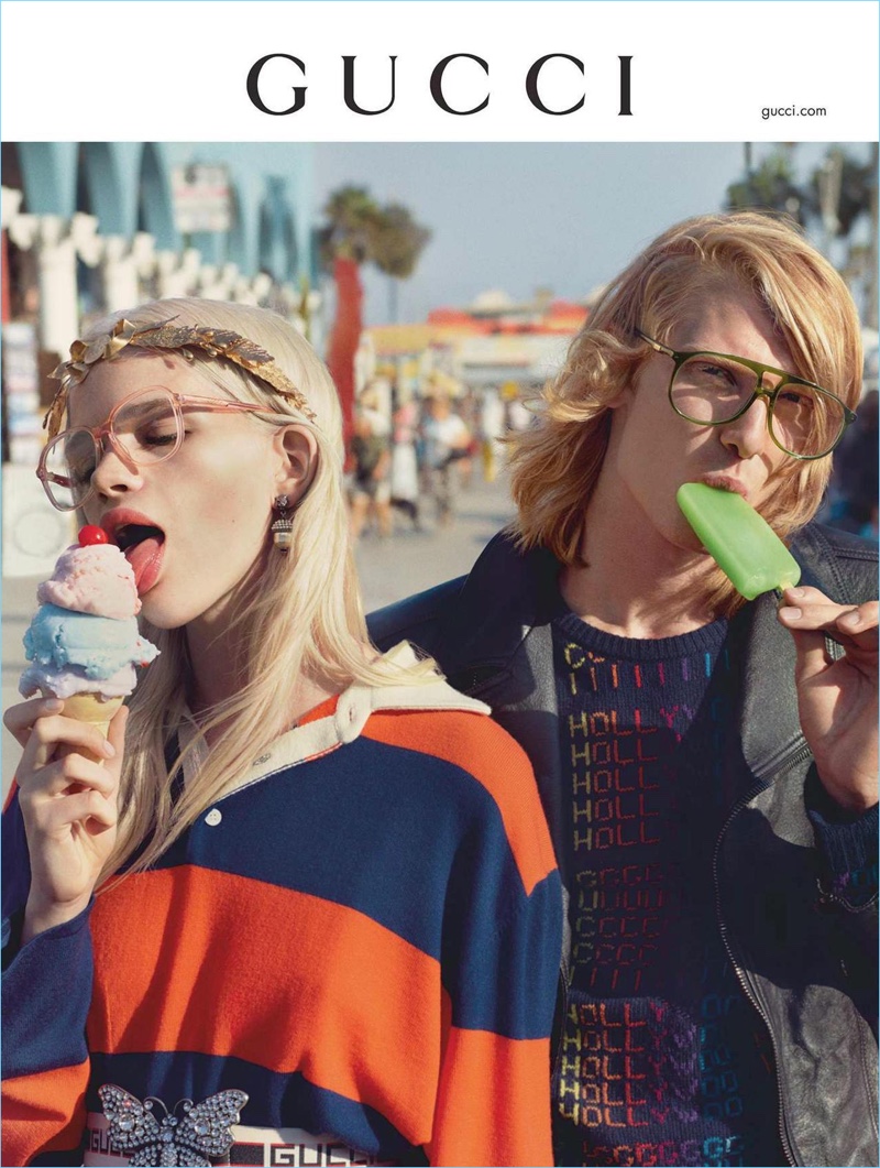 Models Stella Lucia and Dwight Hoogendijk front Gucci's spring-summer 2018 eyewear campaign.