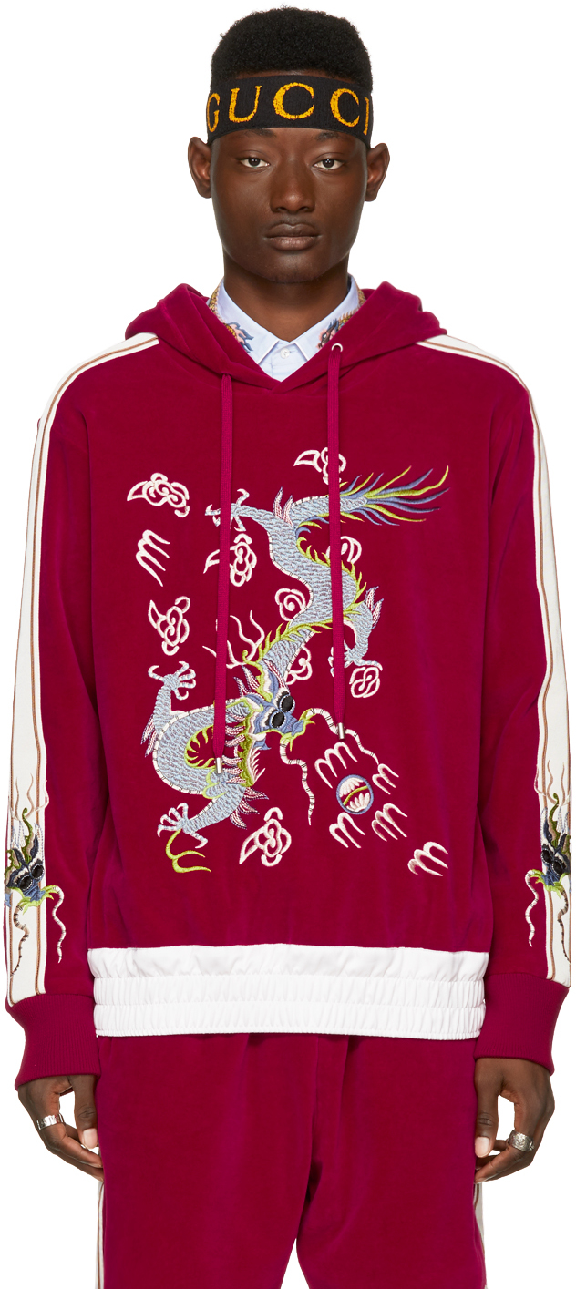Gucci Red Dragon Velour Hoodie