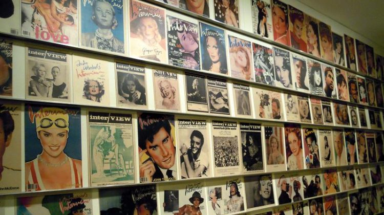 Interview magazine covers on display at the Andy Warhol Museum in Pittsburgh, PA.