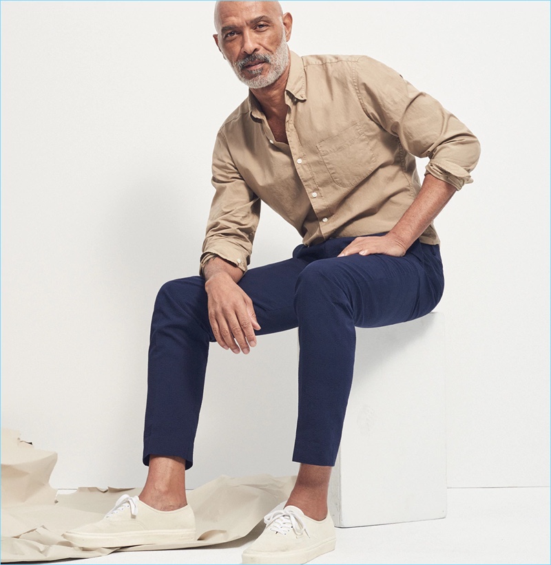 Garment-Dyed Wash Shirt: Lono Brazil dons a J.Crew wash shirt with chinos.