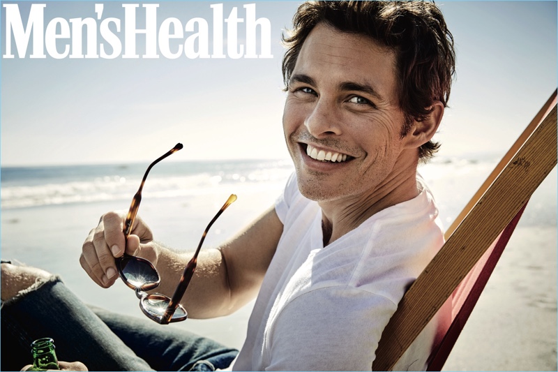 All smiles, James Marsden wears an Alternative Apparel t-shirt with Simon Miller jeans.