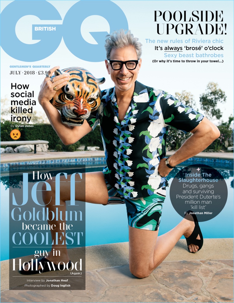 Jeff Goldblum covers the July 2018 issue of British GQ.