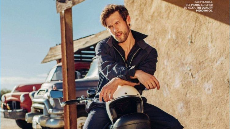 Josh Upshaw Embraces Biker Cool for GQ Russia