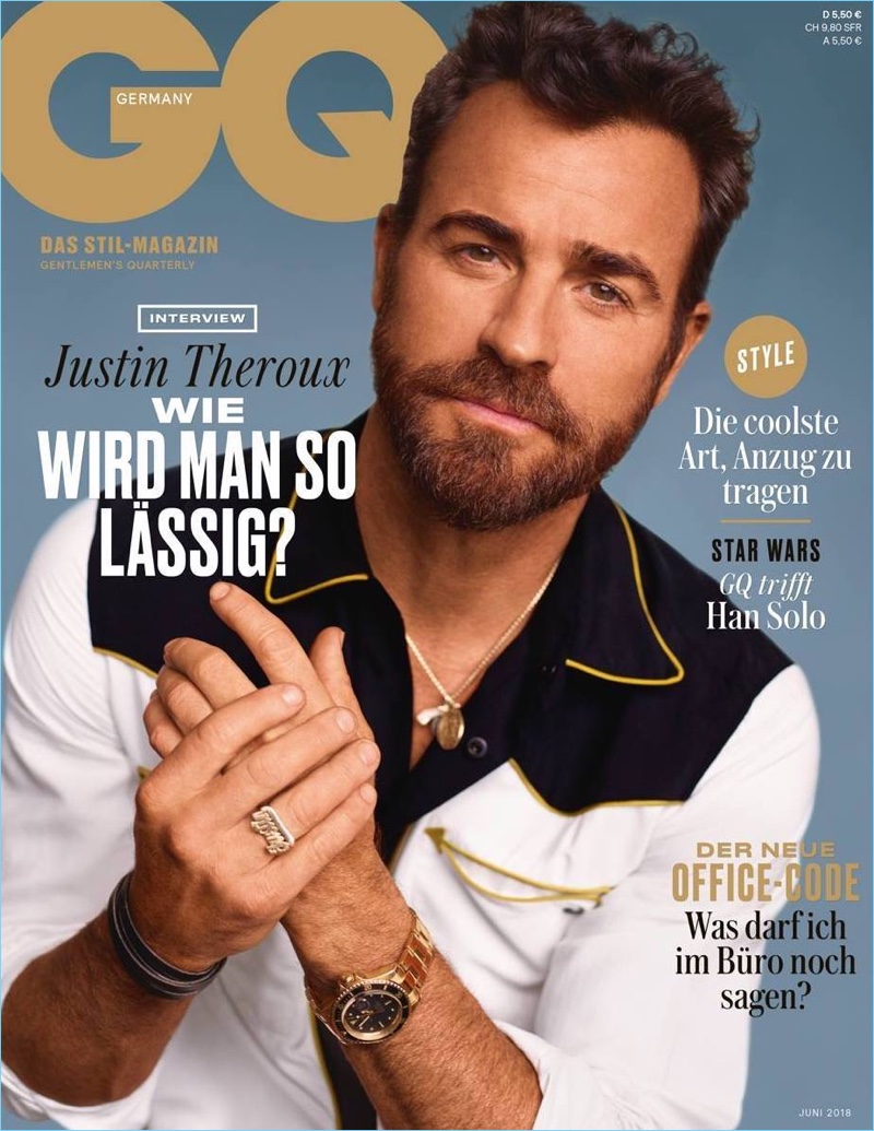 Justin Theroux covers the June 2018 issue of GQ Germany.