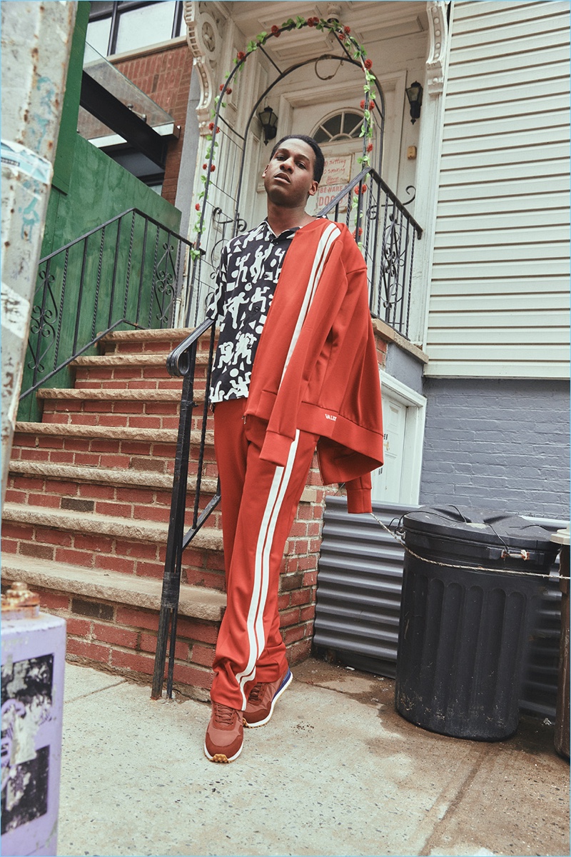 Connecting with Playboy, Leon Bridges rocks a Valentino tracksuit.