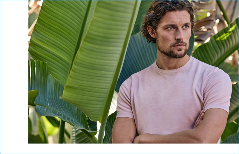 Wouter Peelen sports a fitted top from Lufian's spring-summer 2018 collection.