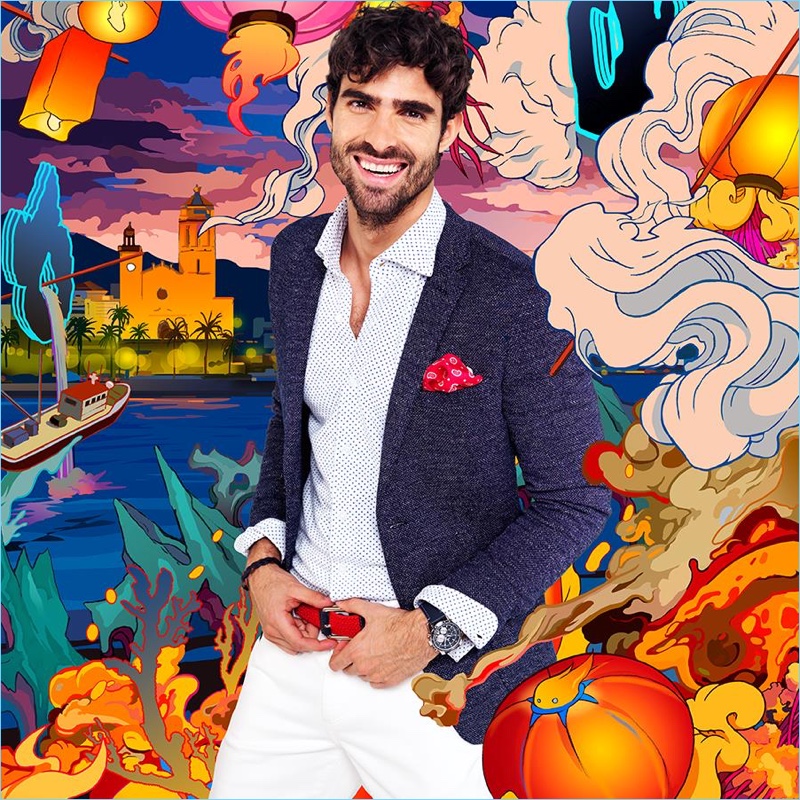 All smiles, Juan Betancourt fronts Macson's spring-summer 2018 campaign.