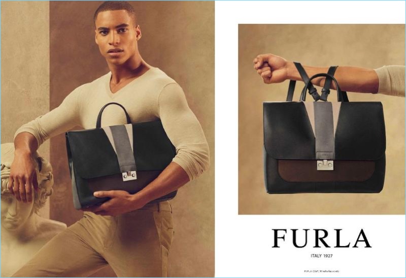 Malik Lindo fronts Furla's spring-summer 2018 campaign.