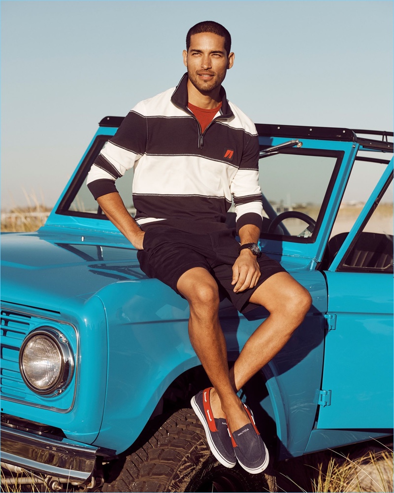 Brazilian model Daniel Pimentel wears a sporty look from Nautica.