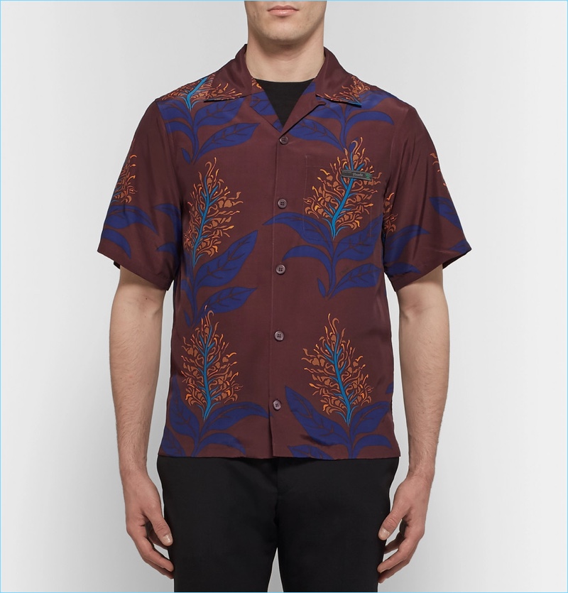 Prada Camp-Collar Printed Woven Shirt