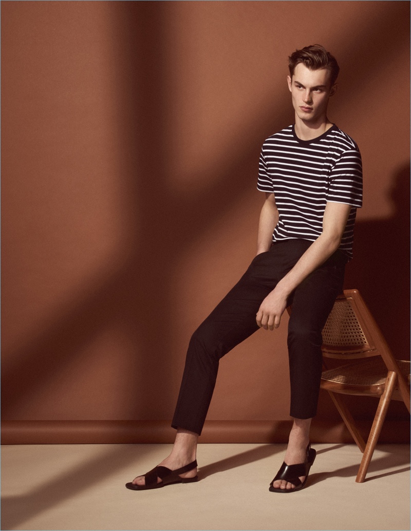 A sleek vision, Kit Butler models fashions from Sandro's Mr Porter collection.