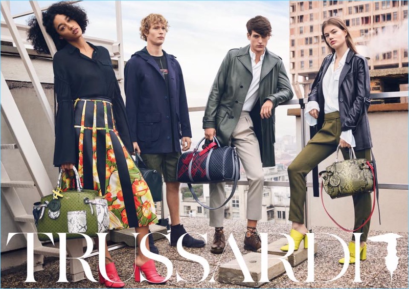 Damaris Goddrie, Sven de Vries, Jegor Venned, and Myrthe Bolt front Trussardi's spring-summer 2018 campaign.