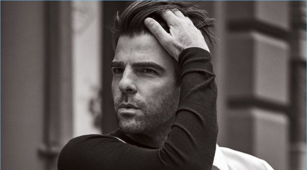 Zachary Quinto Covers Essential Homme, Talks 'The Boys in the Band' Starring in a photo shoot, Zachary Quinto wears a BOSS coat and trousers with a Hermès sweater.