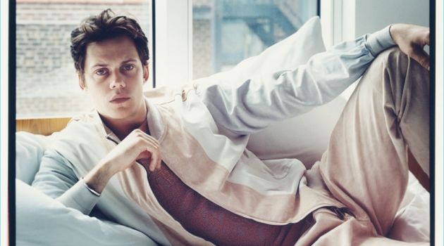 Bill Skarsgård Covers Flaunt, Talks Future Relaxing in bed, Bill Skarsgård wears Ermenegildo Zegna Couture.