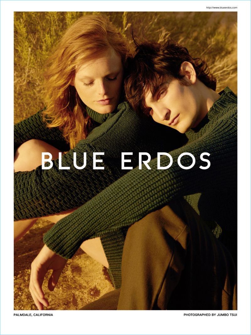 Models Hanne Gaby Odiele and Luca Lemaire come together for Blue Erdos' fall-winter 2018 campaign.