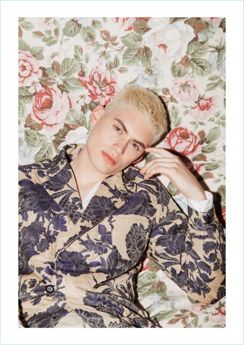Channeling his inner dandy, Charly Ignacio wears an embroidered floral jacket by Christian Pellizzari.