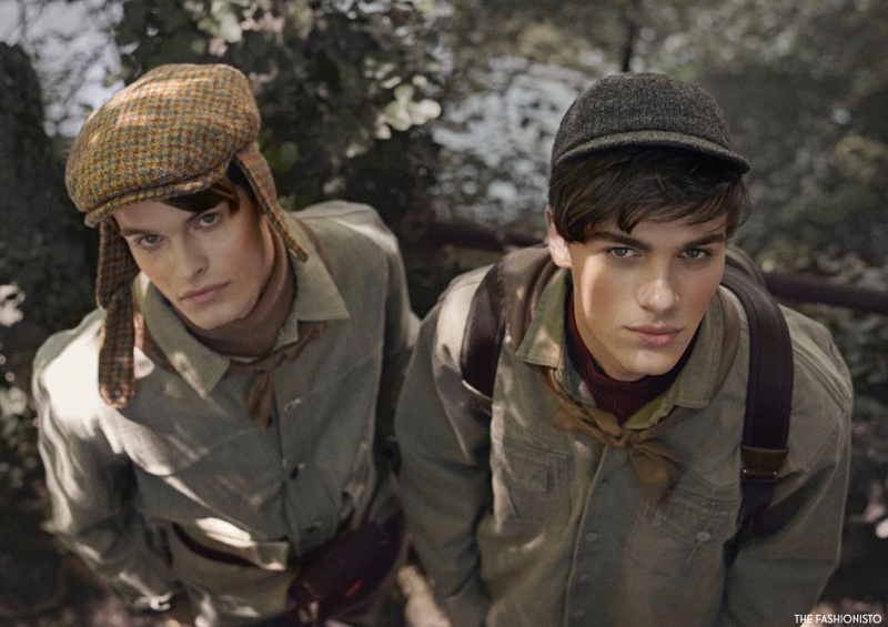 Left to Right: Nicolai wears turtleneck Eleventy, jacket Fase, belt bag GCDS, and jeans Eleventy. Alexandru wears turtleneck Canali 1934, jacket Wrad, hat Stetson, and backpack Canali 1934.