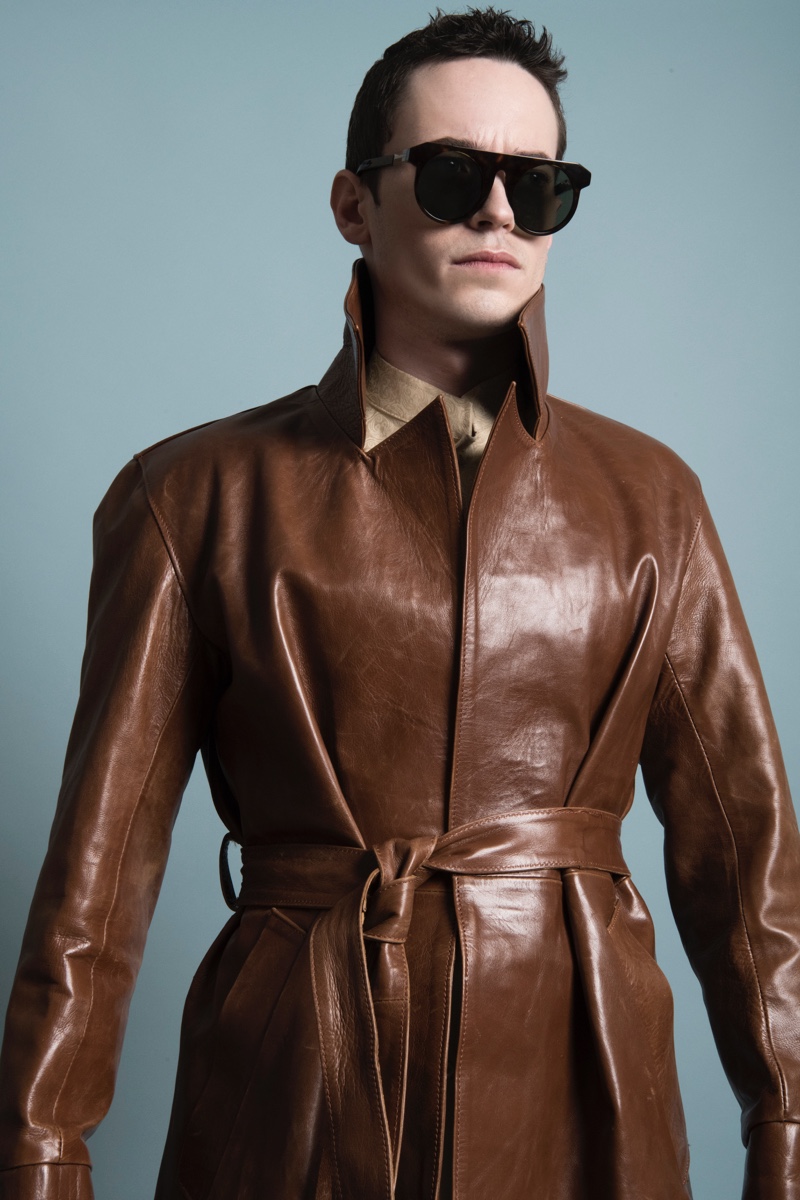 Kevin wears leather coat Jacquie Series and sunglasses VAVA.