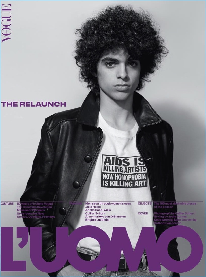 Kobe Delgado covers L'Uomo Vogue in Saint Laurent. He is photographed by Collier Schorr with styling by Jodie Barnes. » L'Uomo Vogue Relaunches: See the Covers Kobe Delgado covers L'Uomo Vogue in Saint Laurent. He is photographed by Collier Schorr with styling by Jodie Barnes.