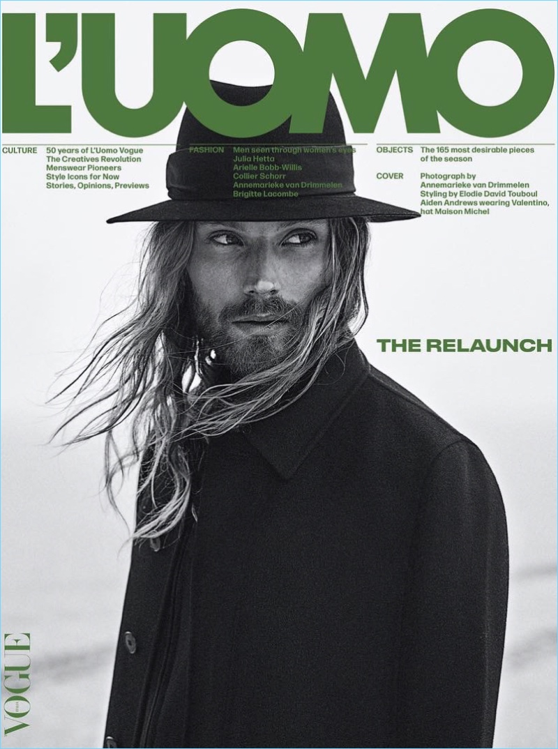 Aiden Andrews covers L'Uomo Vogue in Valentino. Annemarieke Van Drimmelen photographs the New Zealander model with styling by Elodie David. » L'Uomo Vogue Relaunches: See the Covers Aiden Andrews covers L'Uomo Vogue in Valentino. Annemarieke Van Drimmelen photographs the New Zealander model with styling by Elodie David.