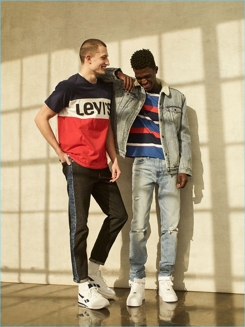 Models Frederik Woloszynski and Anarcius Jean wear fall 2018 looks from Levi's.