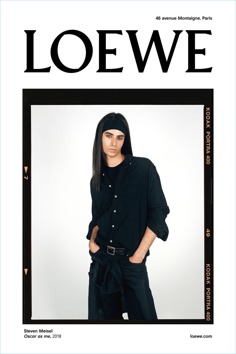 Model Oscar Kindelan portrays Steven Meisel for Loewe's spring-summer 2019 campaign.