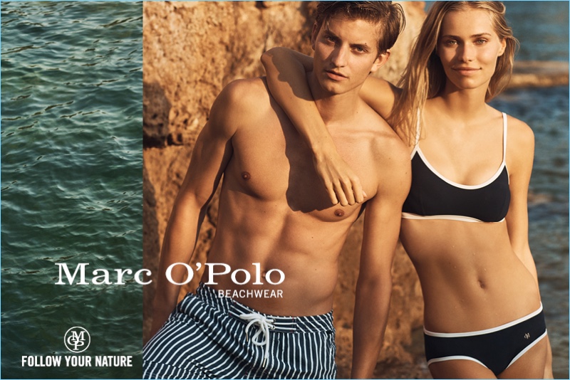 Models Benjamin Benedek and Kirstin Liljegren come together for Marc O'Polo's summer 2018 beachwear campaign.