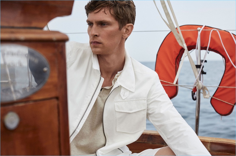 Danish model Mathias Lauridsen wears seafaring style from Massimo Dutti.