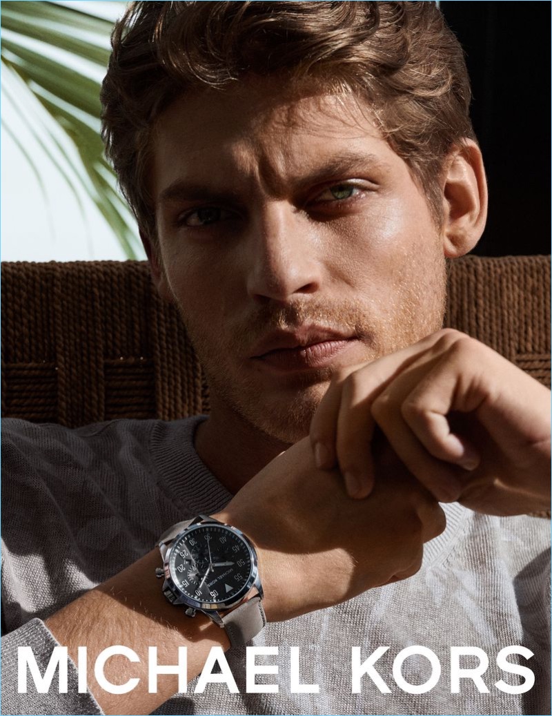 French model Baptiste Radufe fronts Michael Kors' spring-summer 2018 watches campaign.