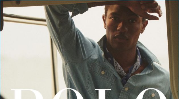 Hamid Onifade & Jegor Venned Model Summer Style for POLO Ralph Lauren Hamid Onifade wears a denim shirt and khaki shorts fro POLO Ralph Lauren's summer 2018 campaign.