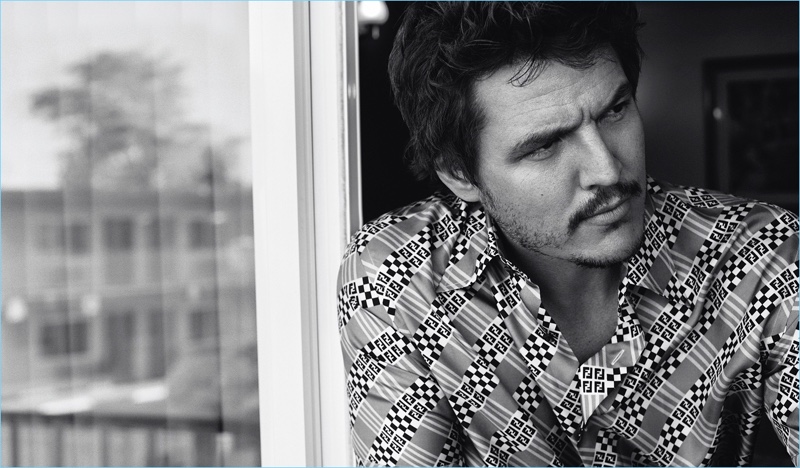 Donning a Fendi shirt, Pedro Pascal stars in a new photo shoot.