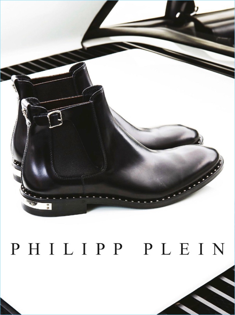Philipp Plein highlights a pair of leather boots as part of its pre-fall 2018 campaign.
