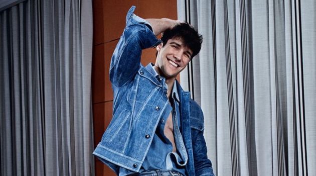All smiles, Roberto Bolle stars in a denim feature for British GQ Style.