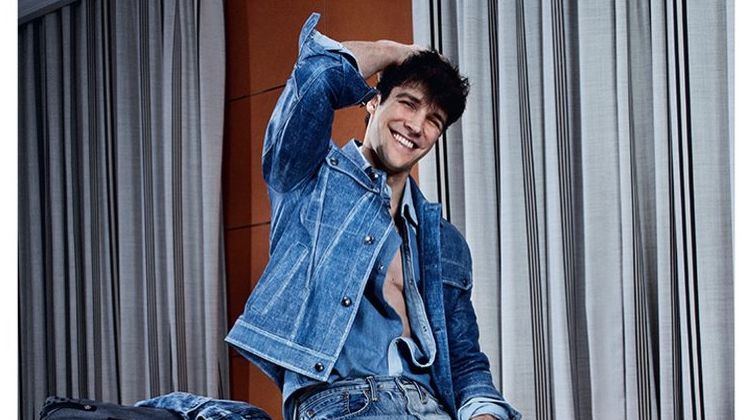All smiles, Roberto Bolle stars in a denim feature for British GQ Style.
