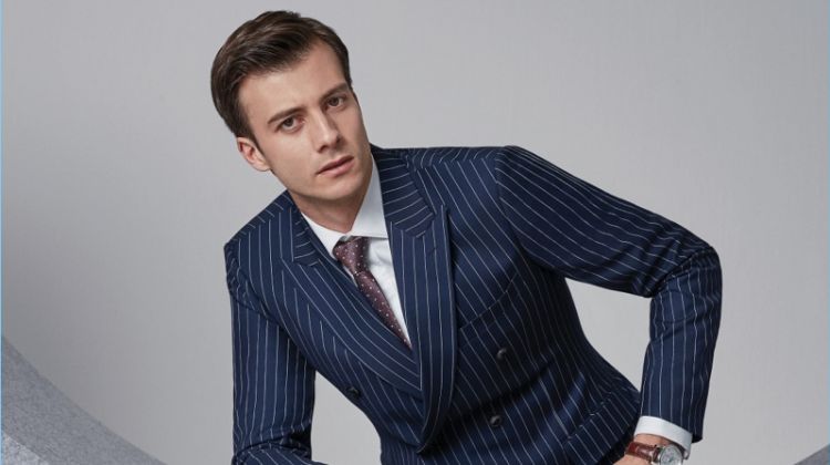 Donning a pinstripe suit, Gilberto Fritsch stars in Tandy's spring-summer 2018 campaign.