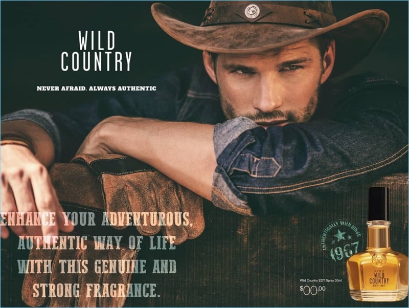 Channeling his inner cowboy, Tomas Skoloudik stars in a campaign for Avon's Wild Country fragrance.