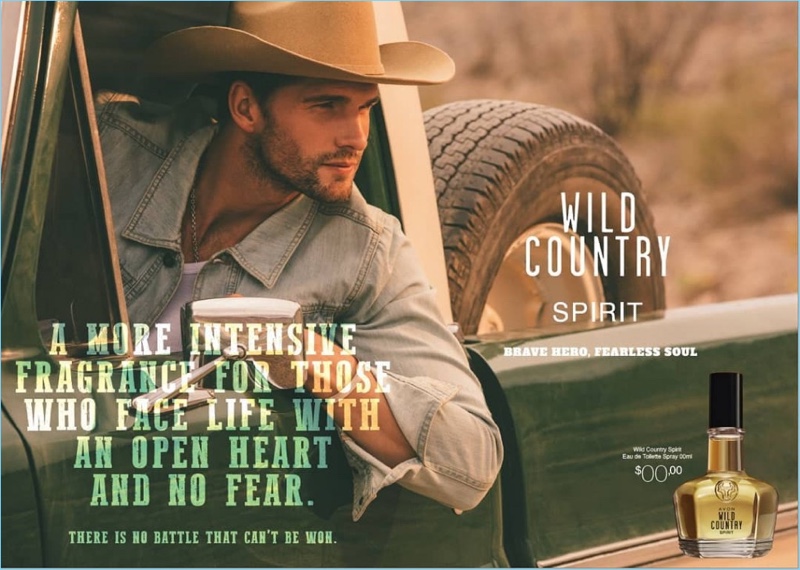 Driving a pickup truck, Tomas Skoloudik stars in Avon's Wild Country campaign.