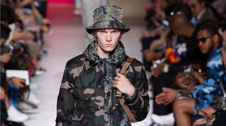 Valentino turns out a camouflage print as part of its spring-summer 2019 men's collection. The fashion house showcased the piece during Paris Fashion Week.