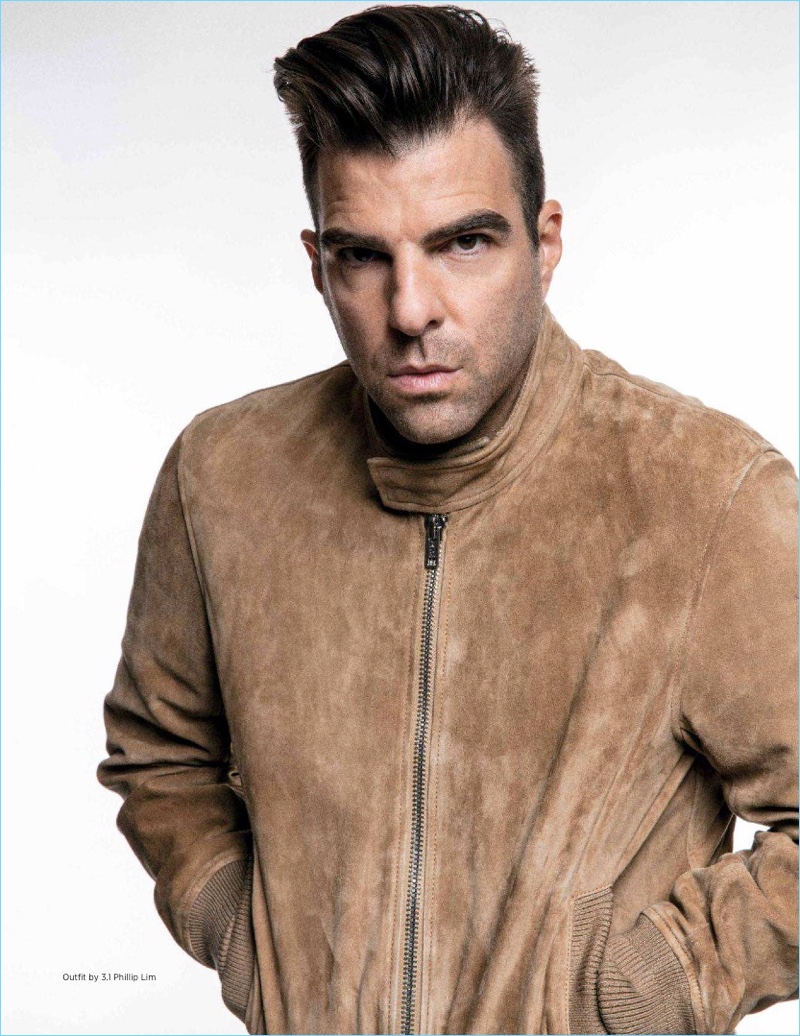 Starring in a new photo shoot, Zachary Quinto wears 3.1 Phillip Lim.