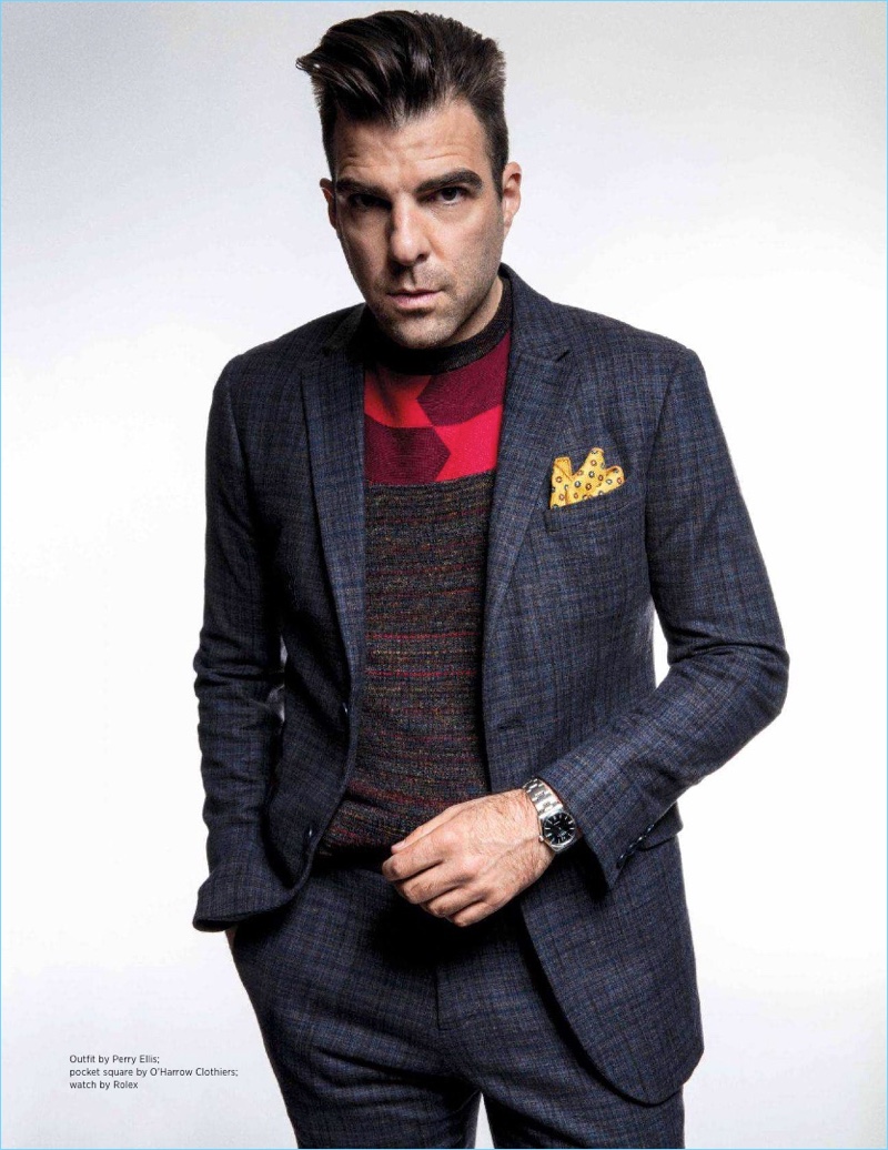 A smart vision, Zachary Quinto dons Perry Ellis.