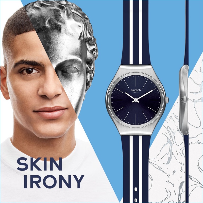 Zakaria Khiare appears in Swatch's Skin Irony campaign.