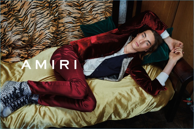 Model Niko Traubman fronts AMIRI's fall-winter 2018 campaign.