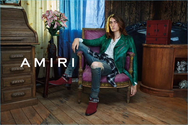 Niko Traubman stars in AMIRI's fall-winter 2018 campaign.