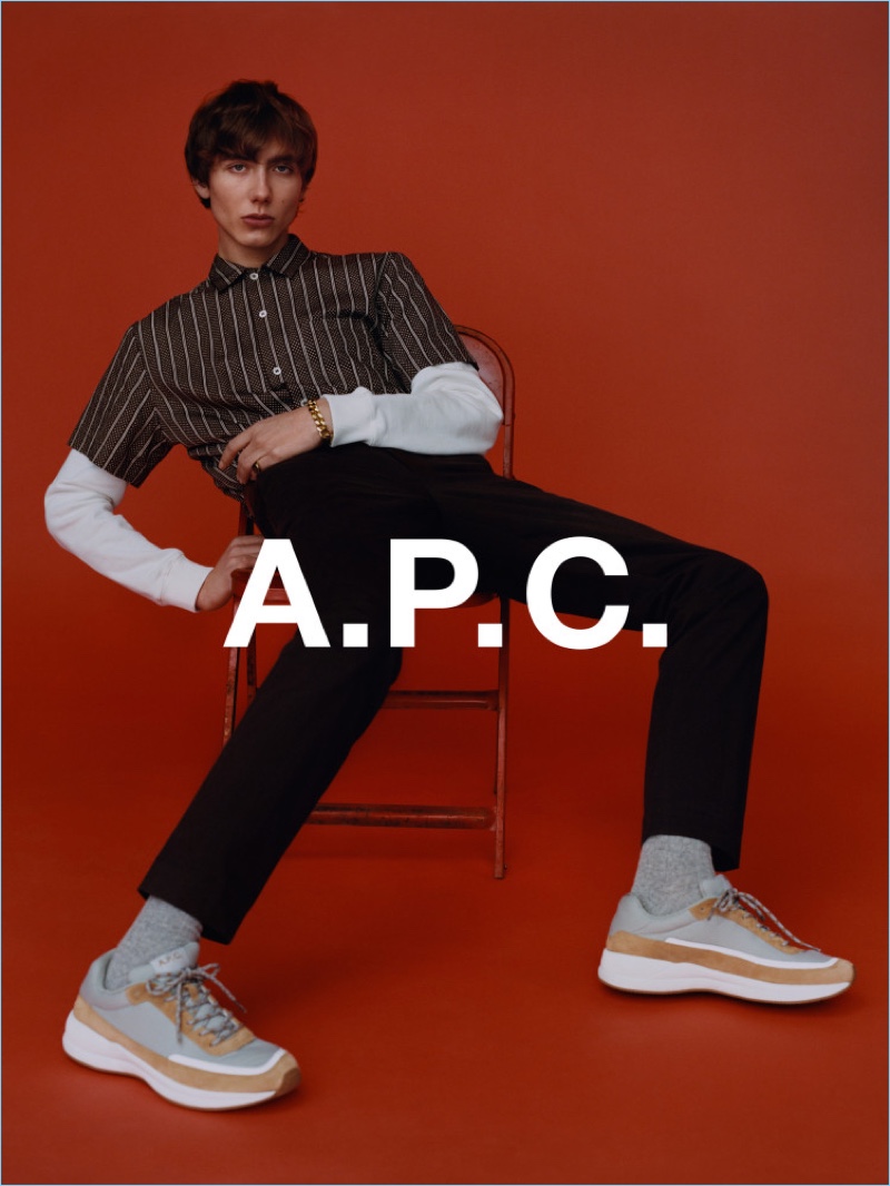 Model Paul Hameline appears in A.P.C.'s fall-winter 2018 campaign.